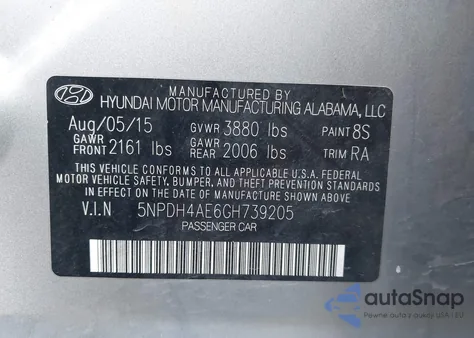2016 Hyundai Elantra Se z USA, uszkodzony, nr VIN 5NPDH4AE6GH739205